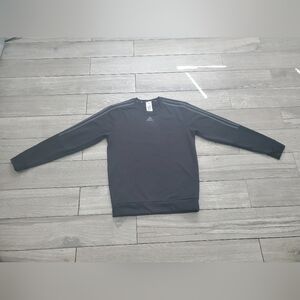 Adidas 100% polyester black gray striped crewneck long sleeve sweater sweatshirt
